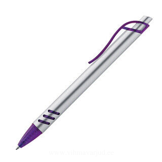 Plastic ball pen with sloping scores in the grip zone